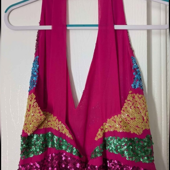 Nastygal Sequin Colorblock Plunge Wide Leg Jumpsuit - Size 10 - Missing a button - Picture 3 of 6